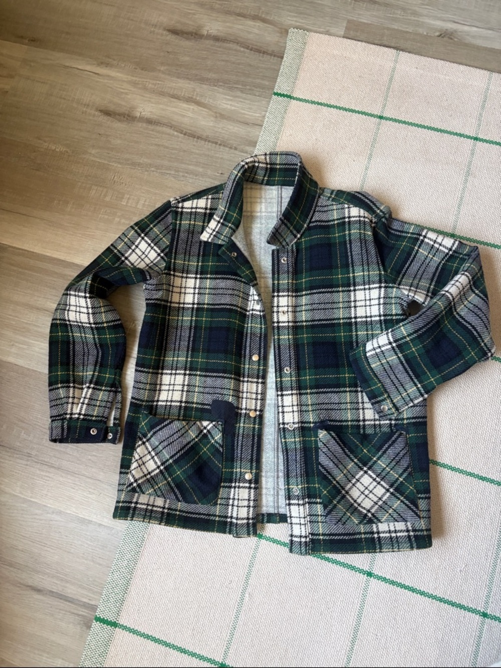 Roseanna Green Navy Plaid Button-Front Shirt Jacket